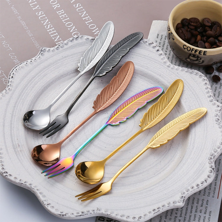 304 Stainless Steel Feather Spoon Fork Literary Tableware,Style: 3pcs Spoon-Titanium Gold - free shipping - PMC TechLife - Order now!