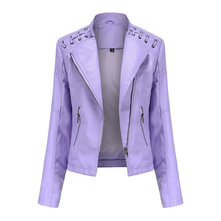 Women Short Leather Jacket Slim Jacket Motorcycle Suit, Size: S(Pale Lisianthus) - Jacket & Loose Coat by PMC Jewellery | Online Shopping South Africa | PMC Jewellery