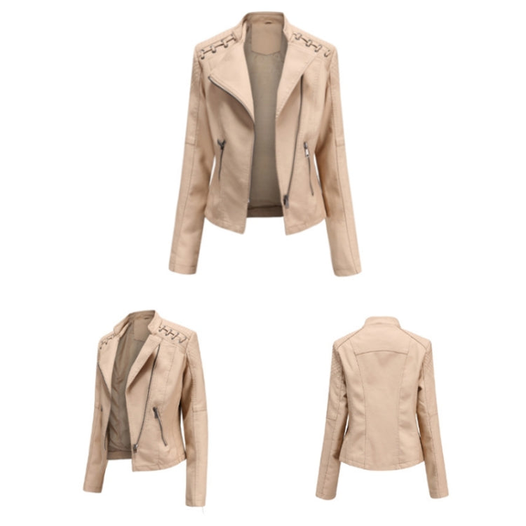 Women Short Leather Jacket Slim Jacket Motorcycle Suit, Size: XXXXL(Pale Lisianthus) - Jacket & Loose Coat by PMC Jewellery | Online Shopping South Africa | PMC Jewellery