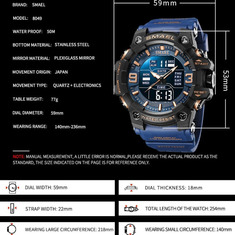 SMAEL 8049 Waterproof Sports Watch Men Multi-function Night Light Electronic Watch(Transparent Gray) - Leather Strap Watches by SMAEL | Online Shopping South Africa | PMC Jewellery | Buy Now Pay Later Mobicred