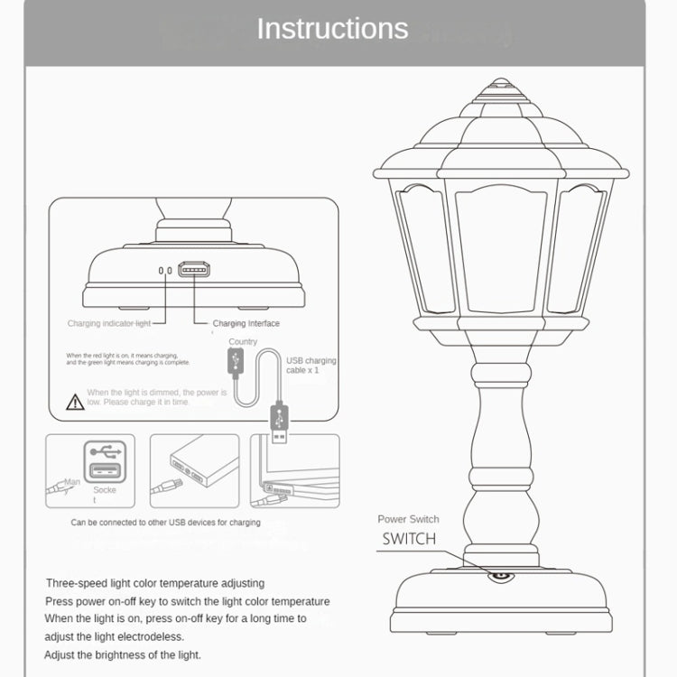 GIVELONG Retro Table Lamp USB Charging Small Night Light, Style: 322-3 Blue - Bedside Light by GIVELONG | Online Shopping South Africa | PMC TechLife | Buy Now Pay Later Mobicred
