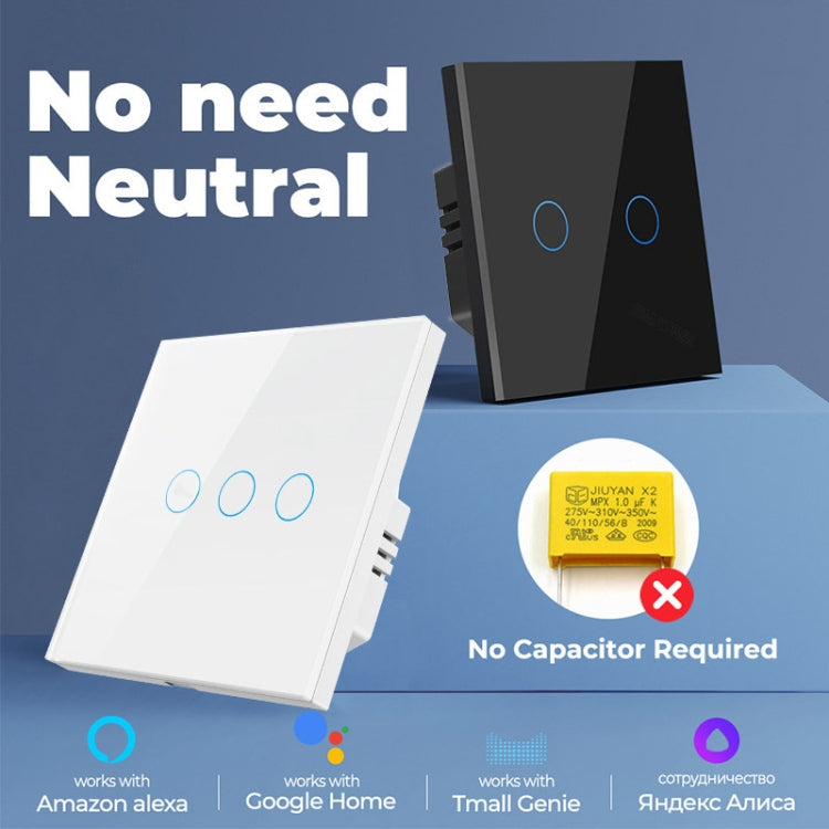 Tuya ZigBee Zero Firewire Touch Wall Remote Control Switch Light Control Voice Switch EU Plug, Style: 2 Gang (Black) - Smart Switch by PMC TechLife | Online Shopping South Africa | PMC TechLife