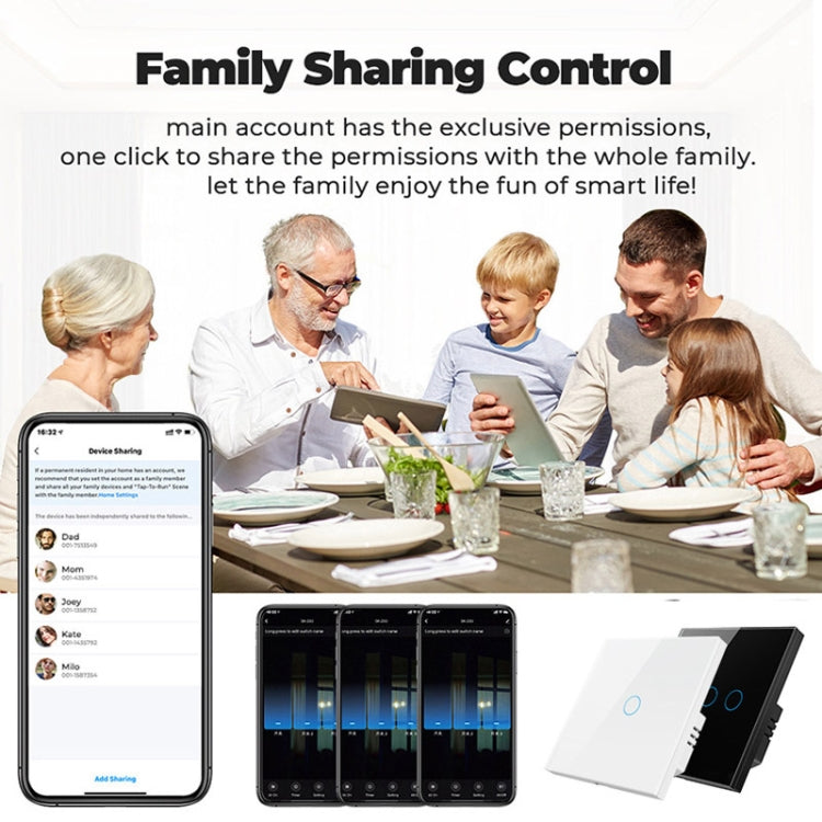 Tuya ZigBee Zero Firewire Touch Wall Remote Control Switch Light Control Voice Switch EU Plug, Style: 2 Gang (Black) - Smart Switch by PMC TechLife | Online Shopping South Africa | PMC TechLife