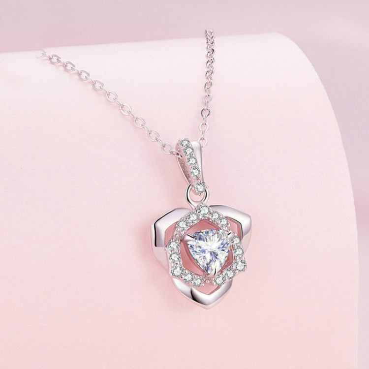 BSN299 Sterling Silver S925 Rose Heart Pendant White Gold Plated Zircon Necklace - Clothing & Beauty by PMC Jewellery | Online Shopping South Africa | PMC Jewellery