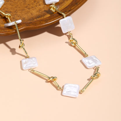 N2209-1 Twist Stick Square Pearl Ladies Temperament Necklace Collarbone Chain - Clothing & Beauty by PMC Jewellery | Online Shopping South Africa | PMC Jewellery