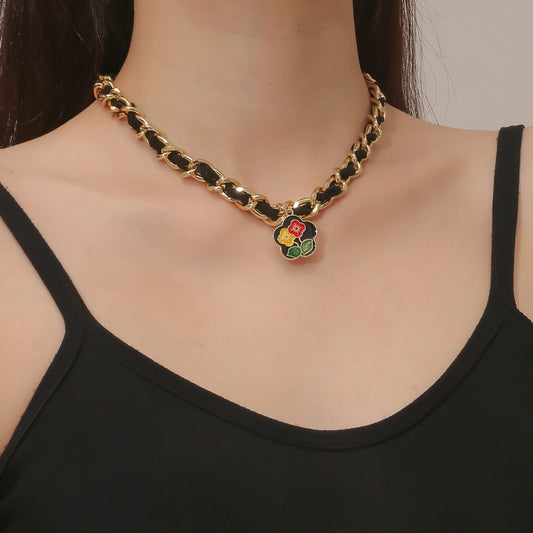 N2209-8 Black Flower Cloth Ladies Metal Temperament Necklace Clavicle Chain - Clothing & Beauty by PMC Jewellery | Online Shopping South Africa | PMC Jewellery