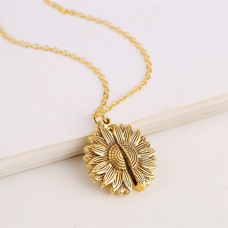 N2003-22 Ancient Gold Necklace Alloy Sunflowers Shape Can Open Double Side Engraving Accessories Pendant - Clothing & Beauty by PMC Jewellery | Online Shopping South Africa | PMC Jewellery