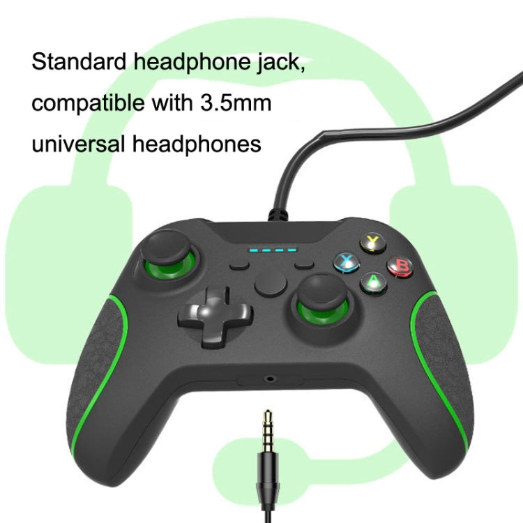 For XBOX One / PC HS-XO304 Wired Handle Dual Vibration With Headphone Jack, Cable Length: 1.8m(Black) - Gamepad by PMC Jewellery | Online Shopping South Africa | PMC Jewellery