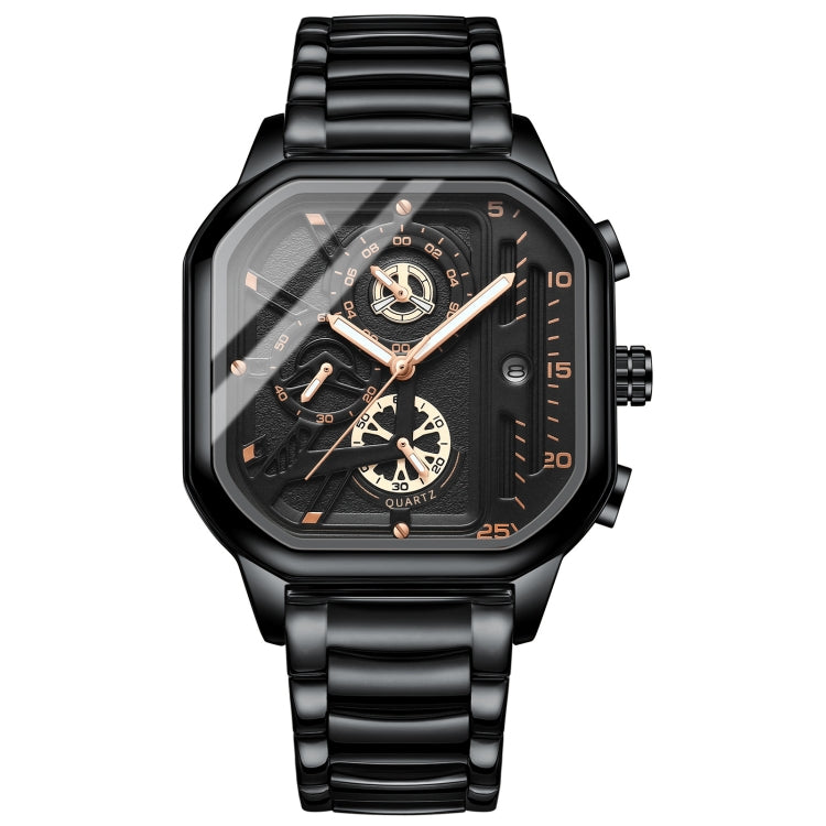 BINBOND B6577 30M Waterproof Luminous Square Quartz Watch, Color: Black Steel-Black-Rose Gold - Metal Strap Watches by BINBOND | Online Shopping South Africa | PMC Jewellery | Buy Now Pay Later Mobicred