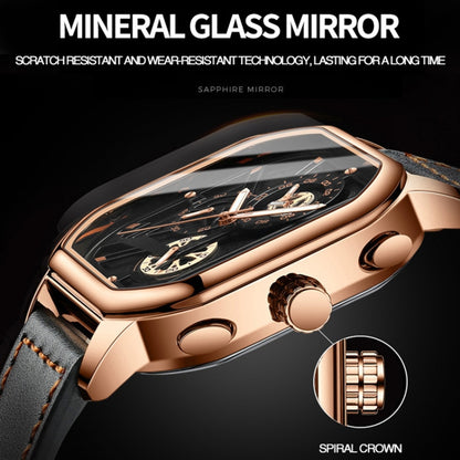 BINBOND B6577 30M Waterproof Luminous Square Quartz Watch, Color: Black Steel-Black-Rose Gold - Metal Strap Watches by BINBOND | Online Shopping South Africa | PMC Jewellery | Buy Now Pay Later Mobicred