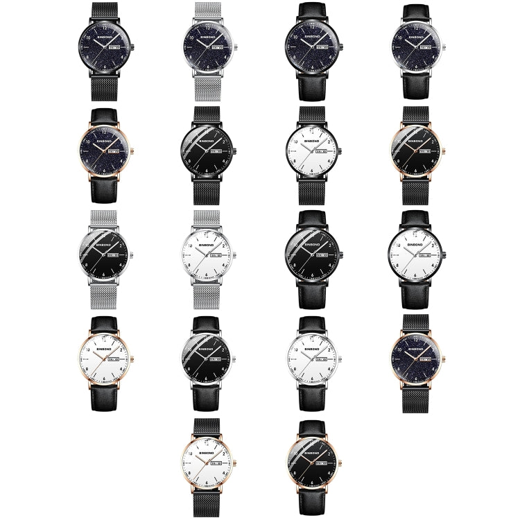 BINBOND B3820 30M Waterproof Ultra-thin Quartz Luminous Starry Watch, Color: Black Leather-Rose Gold-White - Metal Strap Watches by BINBOND | Online Shopping South Africa | PMC Jewellery | Buy Now Pay Later Mobicred