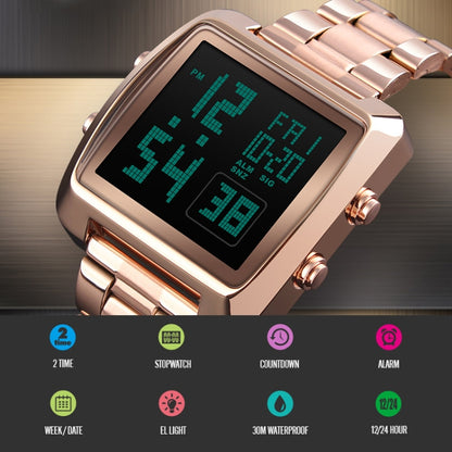 SKMEI 1369 Retro Waterproof Gold Watch Men Steel Belt Luminous Square Watch(Rose Gold) - Metal Strap Watches by SKMEI | Online Shopping South Africa | PMC Jewellery | Buy Now Pay Later Mobicred