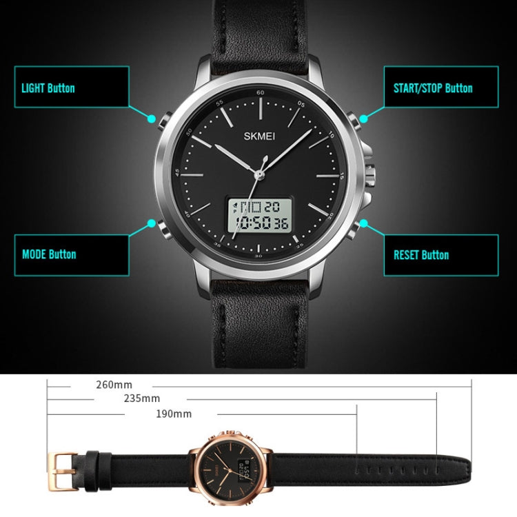 SKMEI 1652 Dual Movement Sports Leather Alloy Male Watch, Color: Gold Shell Black Machine - LED Digital Watches by SKMEI | Online Shopping South Africa | PMC Jewellery | Buy Now Pay Later Mobicred