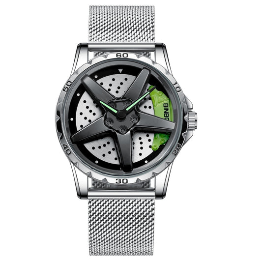 BINBOND D002 Car Hub Dial Multifunctional Waterproof and Wear-resistant Men's Watch(White Net-White-Green) - Metal Strap Watches by BINBOND | Online Shopping South Africa | PMC Jewellery | Buy Now Pay Later Mobicred