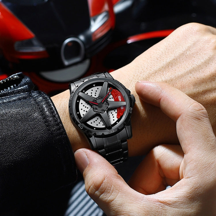 BINBOND D002 Car Hub Dial Multifunctional Waterproof and Wear-resistant Men's Watch(Black Leather-Black-Red) - Leather Strap Watches by BINBOND | Online Shopping South Africa | PMC Jewellery | Buy Now Pay Later Mobicred