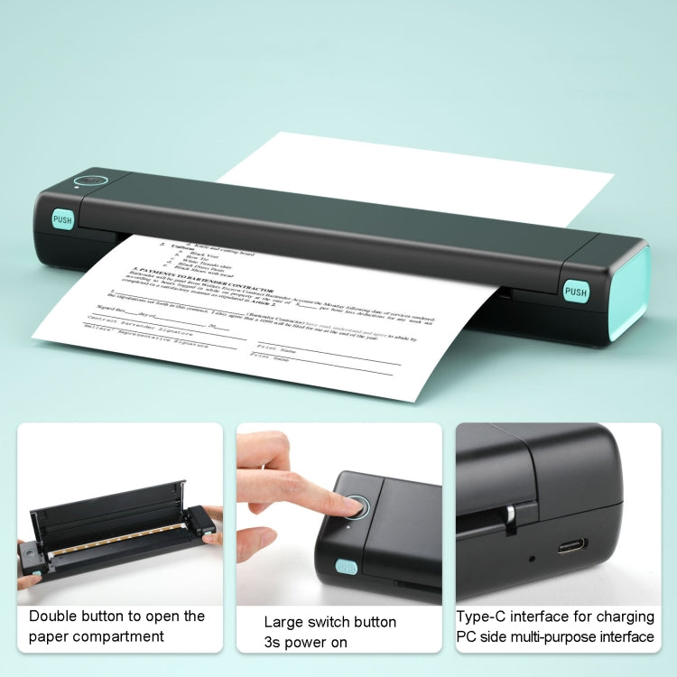 M08F Bluetooth Wireless Handheld Portable Thermal Printer(Black A4 Version) - Printer by PMC TechLife | Online Shopping South Africa | PMC TechLife