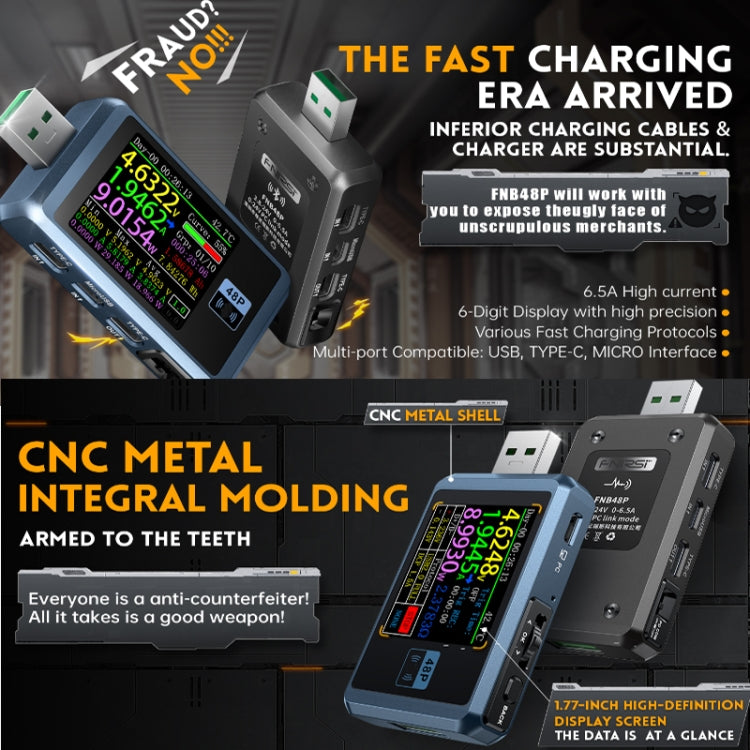 FNIRSI FNB48P USB Mobile Phone DC Power Charger Detector, Color: Without Bluetooth Black - free shipping - PMC TechLife - Order now!