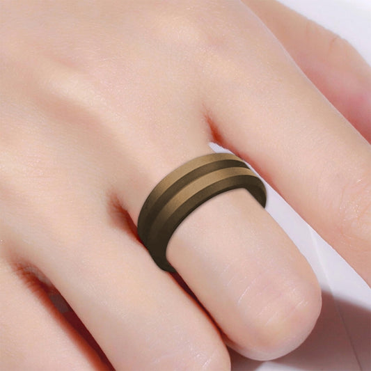 SiR053 V Shaped Grooved Edge Silicone Ring Outdoor Sports Couple Ring No.11(Brown) - Rings by PMC Jewellery | Online Shopping South Africa | PMC Jewellery