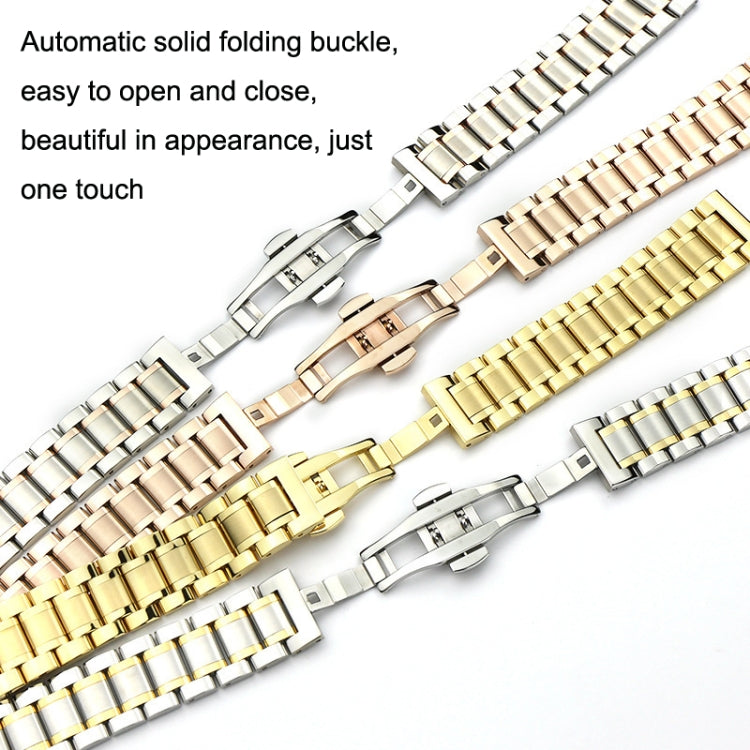 8mm Steel Bracelet Butterfly Buckle Five Beads Unisex Stainless Steel Solid Watch Strap, Color: Silver - Watch Bands by PMC Jewellery | Online Shopping South Africa | PMC Jewellery