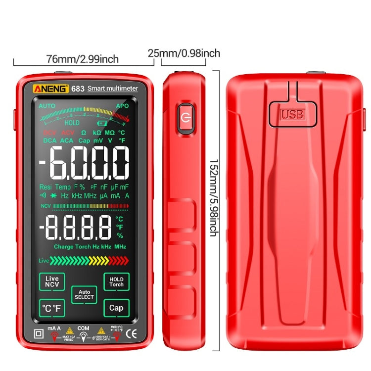 ANENG 683 Smart Touch Screen Automatic Range Rechargeable Multimeter(Black) - Digital Multimeter by ANENG | Online Shopping South Africa | PMC Jewellery | Buy Now Pay Later Mobicred