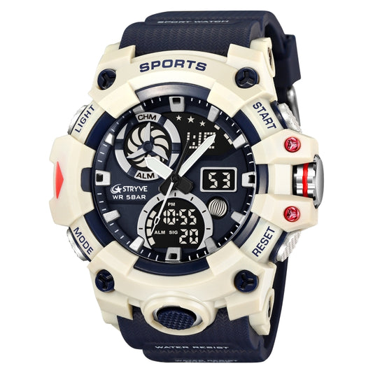 STRYVE S8027 Sports Multifunctional Luminous Dual Display Chronograph Student Watch(Deep Blue) - Leather Strap Watches by STRYVE | Online Shopping South Africa | PMC Jewellery