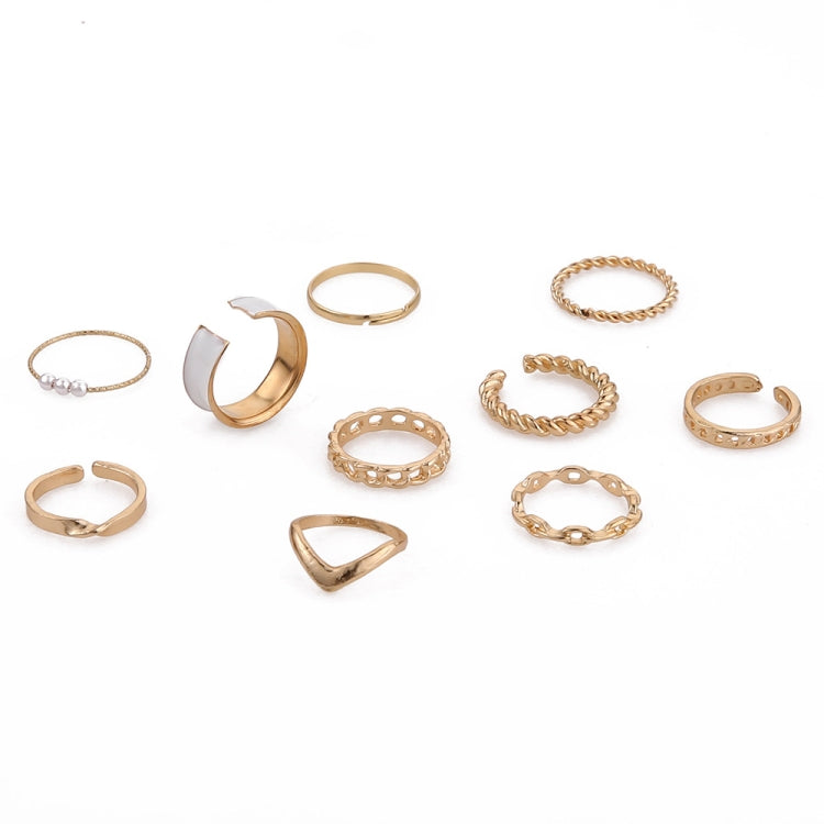 10pcs/set Multi-Metal Twisted Pearl Hollow Open Ring(SKU6165 Gold) - Rings by PMC Jewellery | Online Shopping South Africa | PMC Jewellery