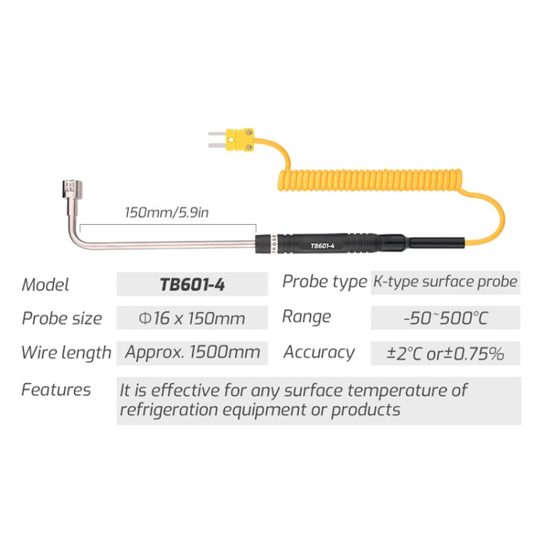 TASI TB601-4 Elbow Surface Thermocouple K-Type Probe Use With Thermometer - Thermostat & Thermometer by TASI | Online Shopping South Africa | PMC Jewellery | Buy Now Pay Later Mobicred