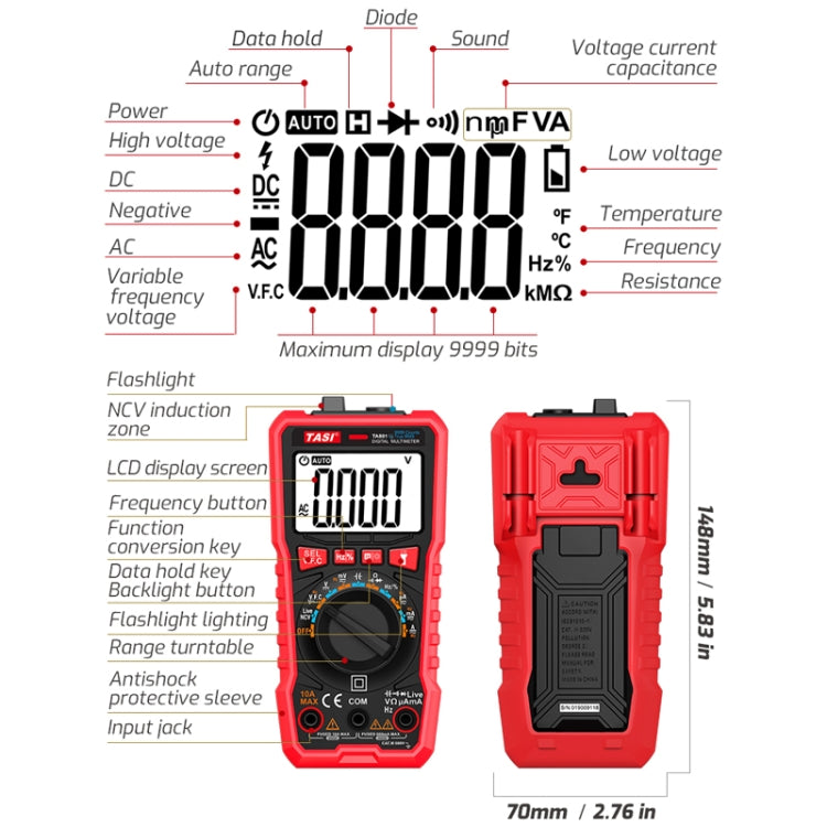 TASI TA801A Digital Multimeter Fully Automatic Multifunctional Digital Current Meter(Manual Model, Without Capacitor Measurement) - Digital Multimeter by TASI | Online Shopping South Africa | PMC Jewellery | Buy Now Pay Later Mobicred