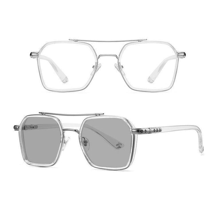 A5 Double Beam Polarized Color Changing Myopic Glasses, Lens: -150 Degrees Gray Change Grey(Transparent Silver Frame) - Plain Glass Spectacles by PMC Jewellery | Online Shopping South Africa | PMC Jewellery