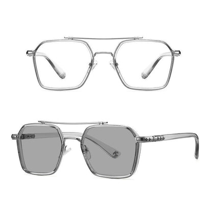 A5 Double Beam Polarized Color Changing Myopic Glasses, Lens: -350 Degrees Gray Change Grey(Gray Silver Frame) - Plain Glass Spectacles by PMC Jewellery | Online Shopping South Africa | PMC Jewellery