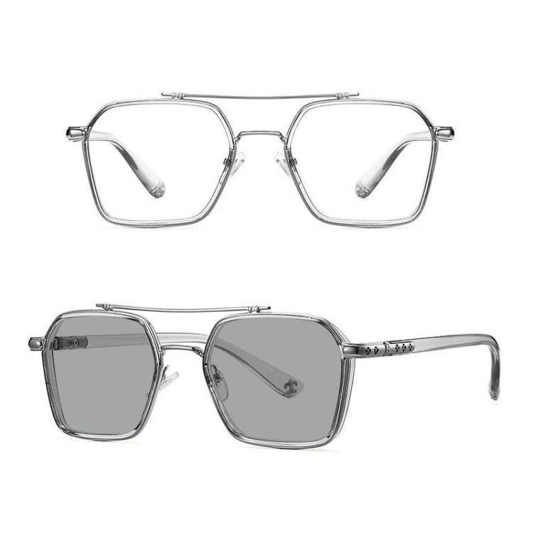 A5 Double Beam Polarized Color Changing Myopic Glasses, Lens: -500 Degrees Gray Change Grey(Gray Silver Frame) - Plain Glass Spectacles by PMC Jewellery | Online Shopping South Africa | PMC Jewellery