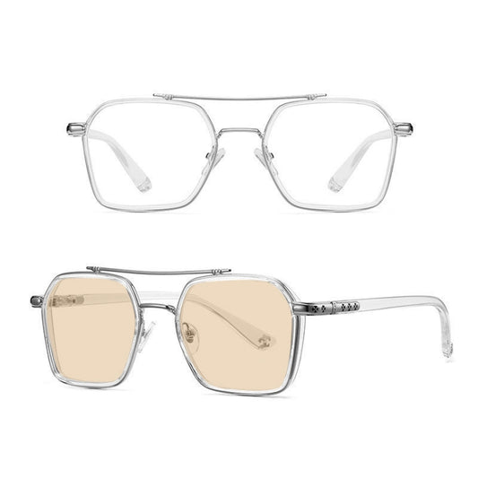 A5 Double Beam Polarized Color Changing Myopic Glasses, Lens: -350 Degrees Change Tea Color(Transparent Silver Frame) - Plain Glass Spectacles by PMC Jewellery | Online Shopping South Africa | PMC Jewellery