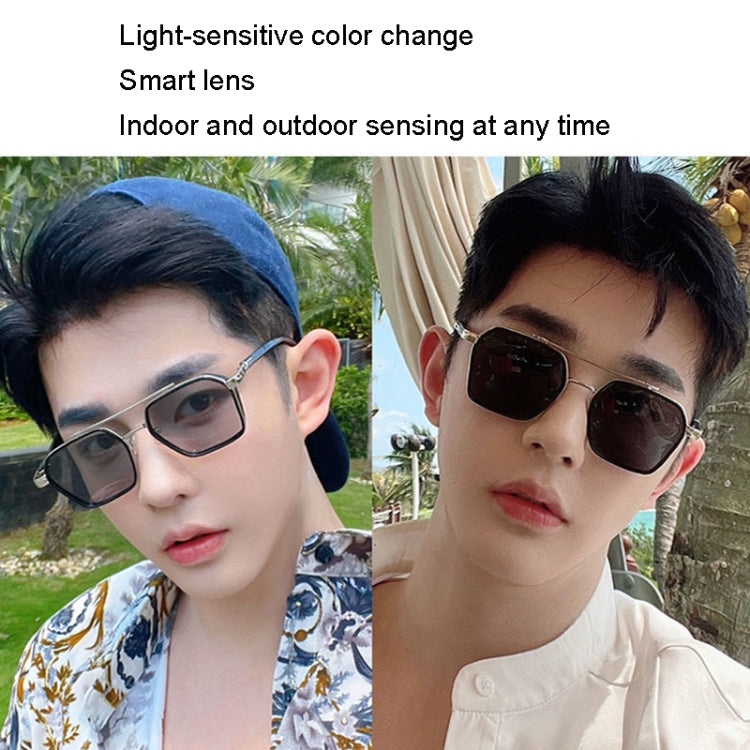 A5 Double Beam Polarized Color Changing Myopic Glasses, Lens: -400 Degrees Change Tea Color(Gray Silver Frame) - Plain Glass Spectacles by PMC Jewellery | Online Shopping South Africa | PMC Jewellery