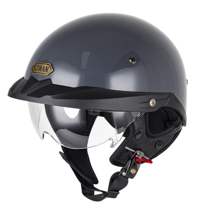 SOMAN Motorcycle Half Helmet Adjustable Helmet With Inner Mirror, Size: M(Cement Gray with Transparent Mirror) - Helmets by SOMAN | Online Shopping South Africa | PMC Jewellery | Buy Now Pay Later Mobicred