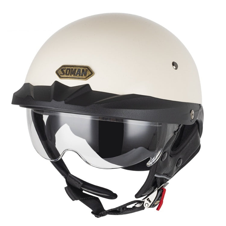 SOMAN Motorcycle Half Helmet Adjustable Helmet With Inner Mirror, Size: XXL(White with Transparent Mirror) - free shipping - PMC TechLife - Order now!