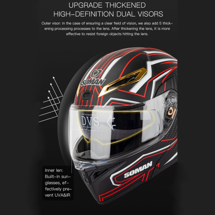 SOMAN Motorcycle Dual Lens Riding Peel-Off Full Coverage Helmet, Size: M(Bright Black Green) - free shipping - PMC TechLife - Order now!