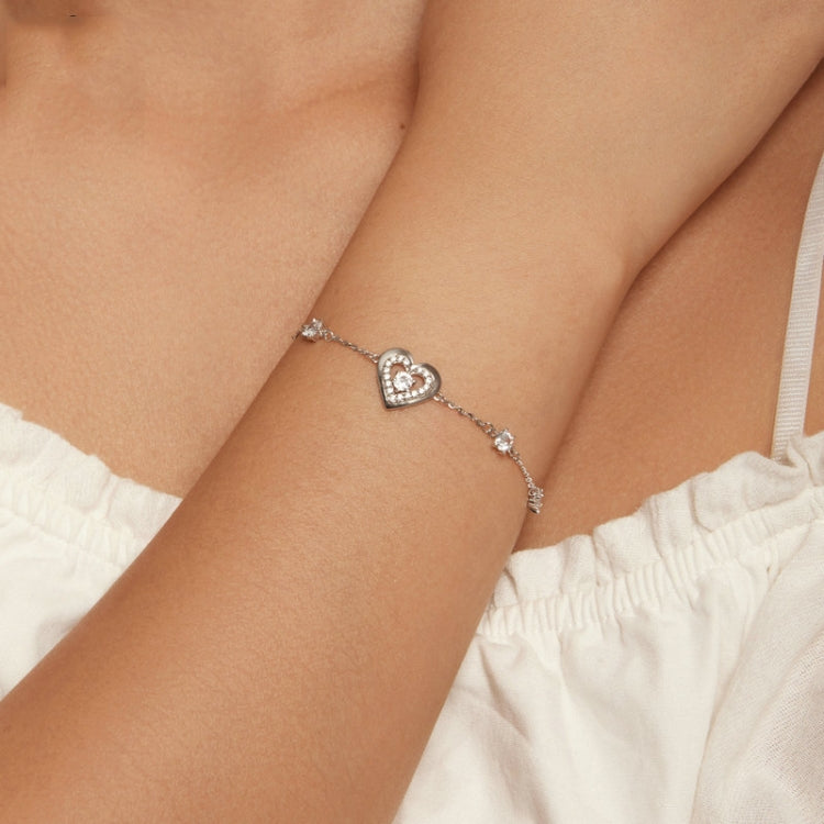 BSB136 S925 Sterling Silver Sparkling Double Heart Bracelet Jewelry - Bracelets by PMC Jewellery | Online Shopping South Africa | PMC Jewellery