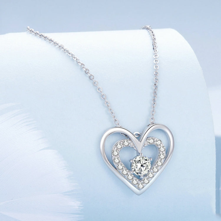 BSN342  925 Sterling Silver Plated Platinum Shining Love Double Ring Necklace - Necklaces & Pendants by PMC Jewellery | Online Shopping South Africa | PMC Jewellery