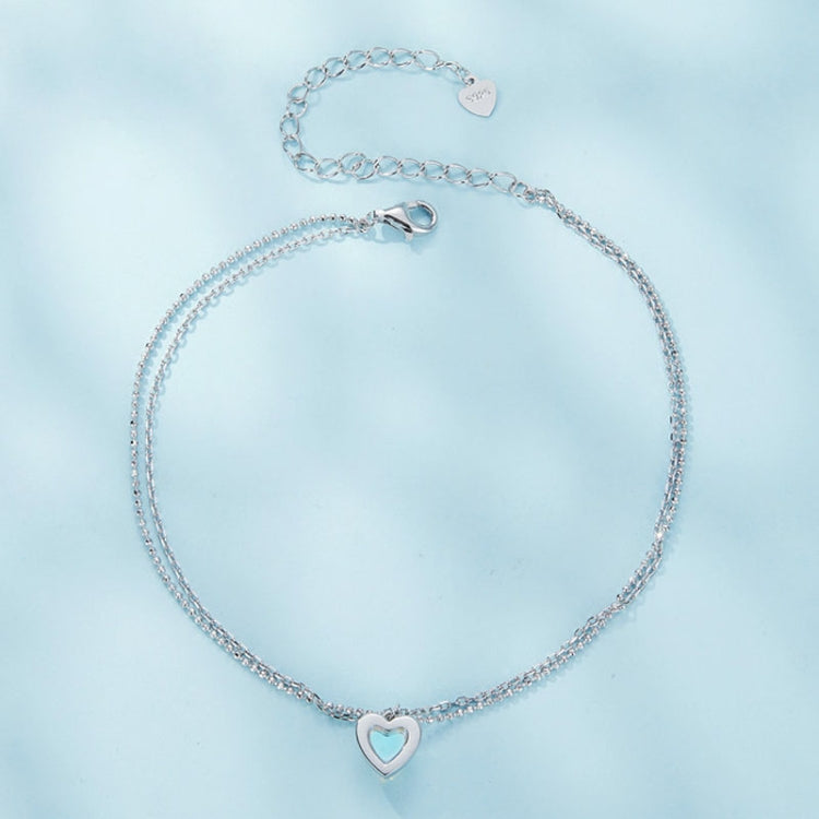 SCT024 Sterling Silver Heart Double Layer Anklet - Anklets by PMC Jewellery | Online Shopping South Africa | PMC Jewellery