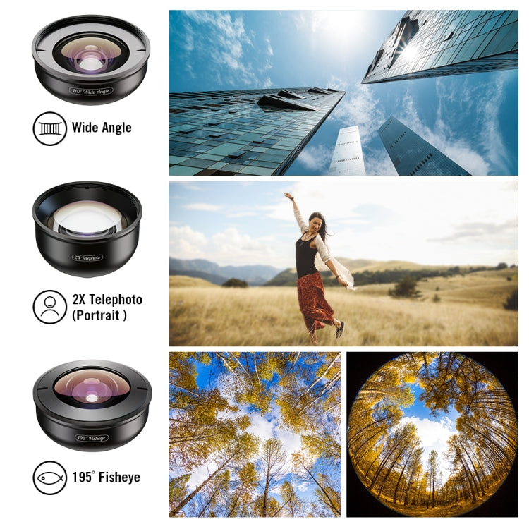 APEXEL APL-HB5 5 in 1 Wide Angle Macro Fisheye HD External Mobile Phone Lens(Set) - Macro & Wide-angle by APEXEL | Online Shopping South Africa | PMC Jewellery