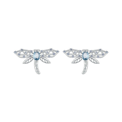 BSE874 925 Sterling Silver Plated Plated Spinel Lovely Dragonfly Stud Earrings - Stud Earrings & Earrings by PMC Jewellery | Online Shopping South Africa | PMC Jewellery