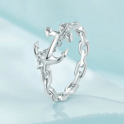 SCR949 Sterling Silver S925 Platinum Plated Anchor Ring For Women(No.7) - Rings by PMC Jewellery | Online Shopping South Africa | PMC Jewellery