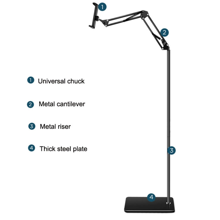 175cm Mobile Phone Tablet Live Broadcast Bedside Lifting Bracket Cantilever Floor Model (Black) - Lazy Bracket by PMC TechLife | Online Shopping South Africa | PMC TechLife