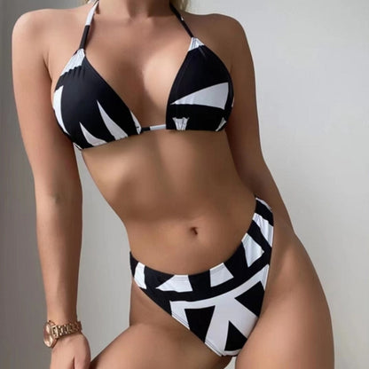 Leaf-print Waist Lace-up Three-Piece Bikini Set Long-sleeved Beach Sun Protection Swimsuit, Size: S(Black) - Swimwear by PMC Jewellery | Online Shopping South Africa | PMC Jewellery