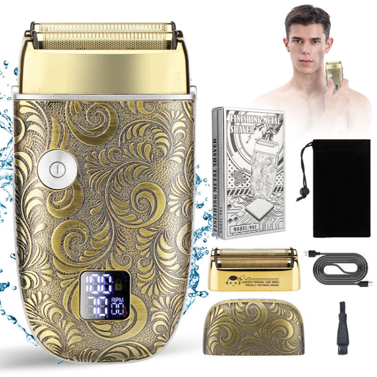 Men Electric Shaver Full Metal Body Reciprocating Shaver(Gold+Knife Net) - Electric Shavers by PMC Jewellery | Online Shopping South Africa | PMC Jewellery