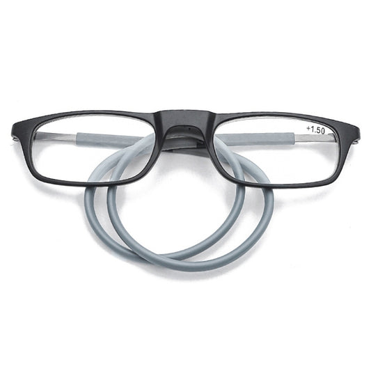 Portable Magnetic Hanging Neck Retractable Reading Glasses +175(Black Frame Gray Legs) - Presbyopic Glasses by PMC Jewellery | Online Shopping South Africa | PMC Jewellery