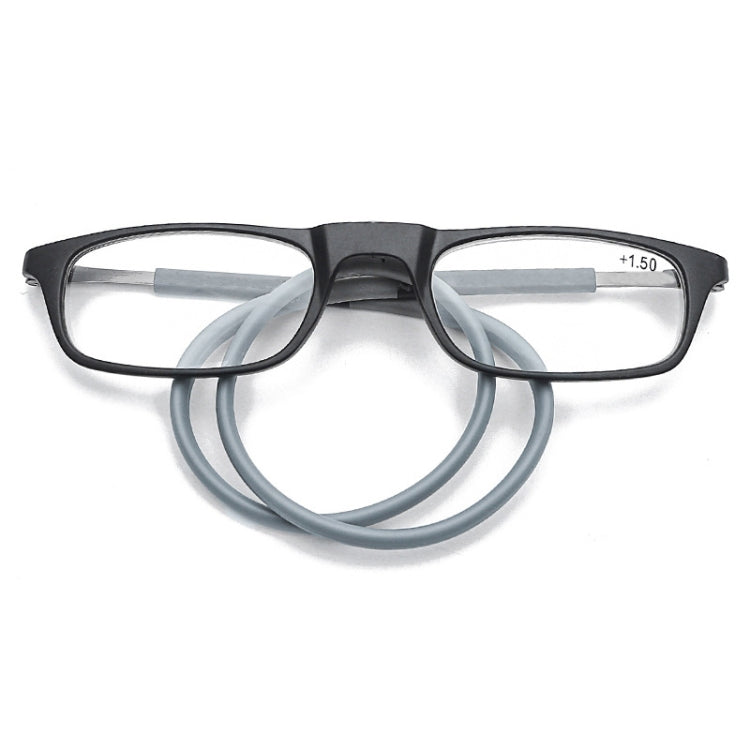 Portable Magnetic Hanging Neck Retractable Reading Glasses +225(Black Frame Gray Legs) - Presbyopic Glasses by PMC Jewellery | Online Shopping South Africa | PMC Jewellery