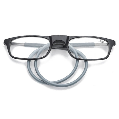 Portable Magnetic Hanging Neck Retractable Reading Glasses +275(Black Frame Gray Legs) - Presbyopic Glasses by PMC Jewellery | Online Shopping South Africa | PMC Jewellery