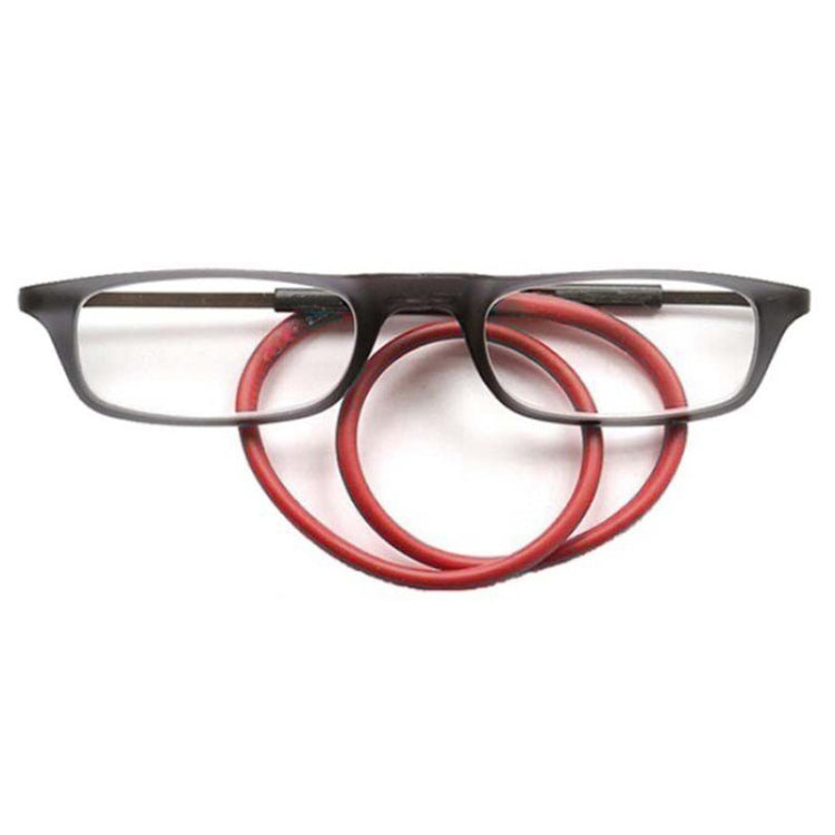 Portable Magnetic Hanging Neck Retractable Reading Glasses +275(Gray Frame Red Legs) - Presbyopic Glasses by PMC Jewellery | Online Shopping South Africa | PMC Jewellery