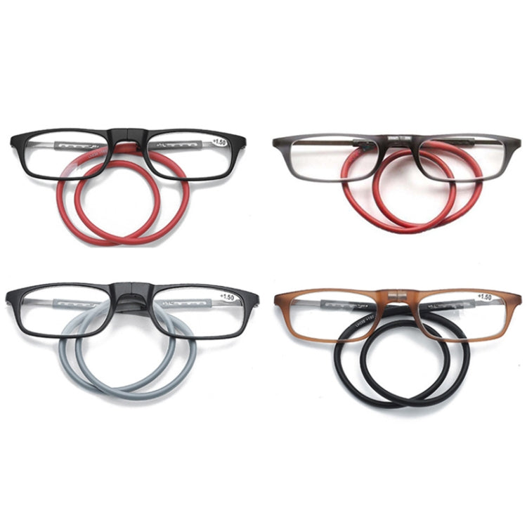 Portable Magnetic Hanging Neck Retractable Reading Glasses +175(Black Frame Red Legs) - Presbyopic Glasses by PMC Jewellery | Online Shopping South Africa | PMC Jewellery